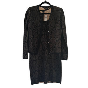 NWT Ann Taylor Black Cream Floral Embroidered Dress with Matching Cardigan Small
